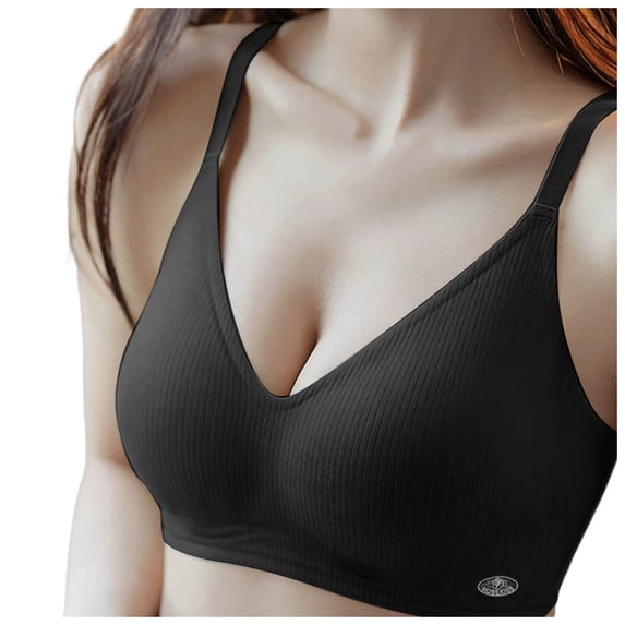 Alun Seamless Push up Bras for Women Wireless No Underwire Comfort Breathable Casual Ribbing Bra Side Support Light Padding Adding Volume Simple Stylish Bralette Black L