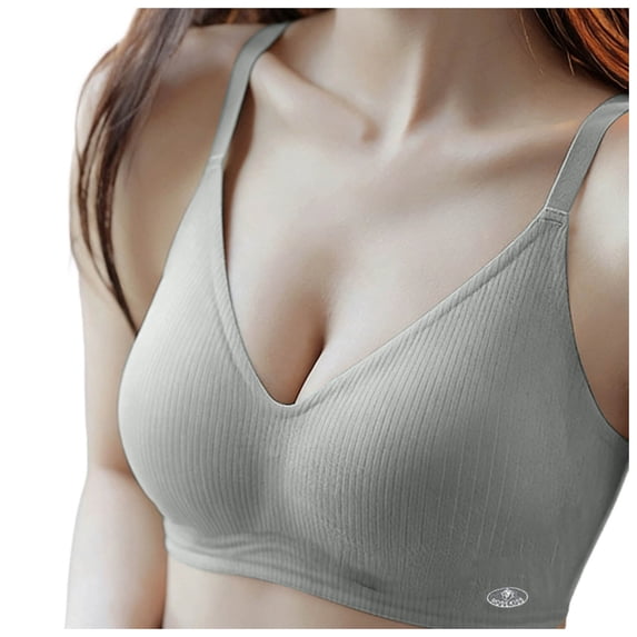 Alun Seamless Push up Bras for Women Wireless No Underwire Comfort Breathable Casual Ribbing Bra Side Support Light Padding Adding Volume Simple Stylish Bralette Grey M