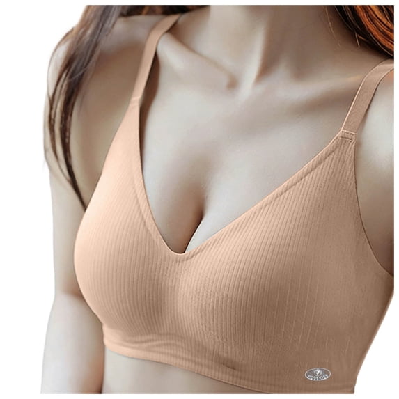 Alun Seamless Push up Bras for Women Wireless No Underwire Comfort Breathable Casual Ribbing Bra Side Support Light Padding Adding Volume Simple Stylish Bralette Coffee XXL