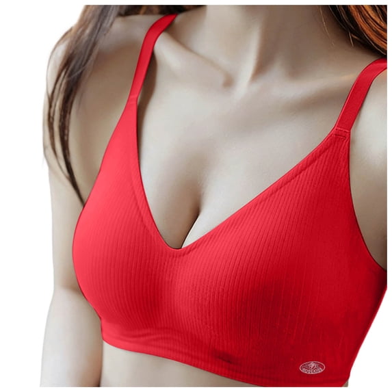 Alun Seamless Push up Bras for Women Wireless No Underwire Comfort Breathable Casual Ribbing Bra Side Support Light Padding Adding Volume Simple Stylish Bralette Red L