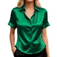 thumbnail image 1 of Alun Short Sleeve Shirts for Women Trendy Button down Collared Work Tops Dressy Business Casual Loose Fit Stain Blouse Pure Color Lightweight Breathable for Daily Wear Green S, 1 of 5