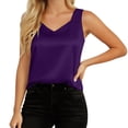 thumbnail image 1 of Alun Summer Satin Tank Tops for Women Lightweight Breathable V-Neck Sleeveless Wide Shoulder Strap Camisole Loose Comfortable Casual Wear 2-Dark Purple XL, 1 of 4