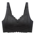 thumbnail image 1 of Alun Wireless Bras for Women Fixed Cup Supportive Floral Lace Trim V-Neck Bra Adjustable Straps Full Coverage Everyday Bralettes Suitable for Big Breasts Black M, 1 of 2