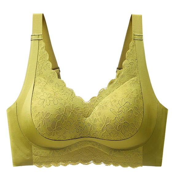 Alun Wireless Bras for Women Fixed Cup Supportive Floral Lace Trim V-Neck Bra Adjustable Straps Full Coverage Everyday Bralettes Suitable for Big Breasts Green XXXL