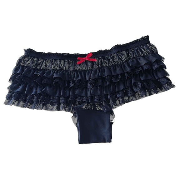 Alun Women's Lace Panties Ruffle Layering Cake Panties Comfortable Breathable Soft Low Rise Cute Bikini Underwear for Ladies Stylish Daily Wear Black One Size