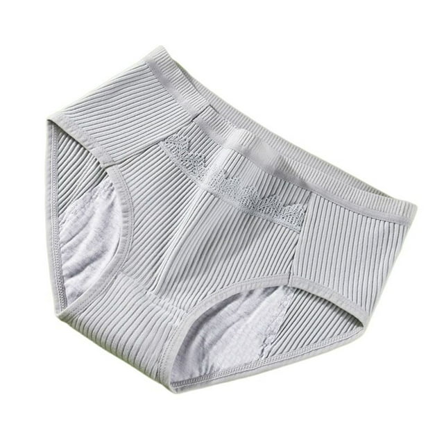Alun Women's Leak Proof Period Panties with Front Pocket Stylish Threaded Briefs Comfort Soft Lightweight Breathable Mid Rise Underwear Grey M