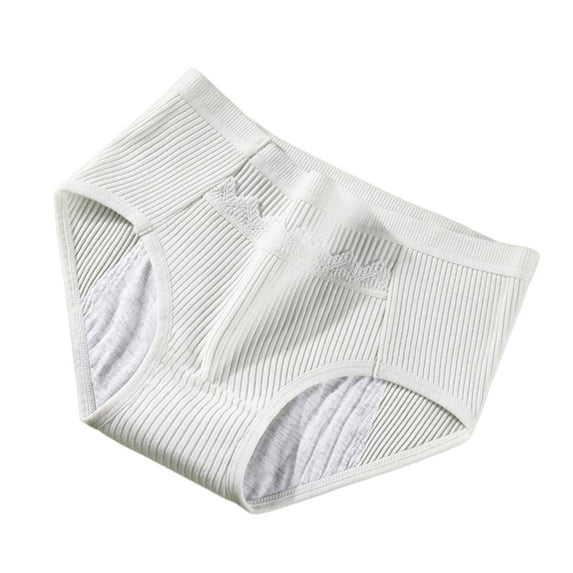 Alun Women's Leak Proof Period Panties with Front Pocket Stylish Threaded Briefs Comfort Soft Lightweight Breathable Mid Rise Underwear White XL