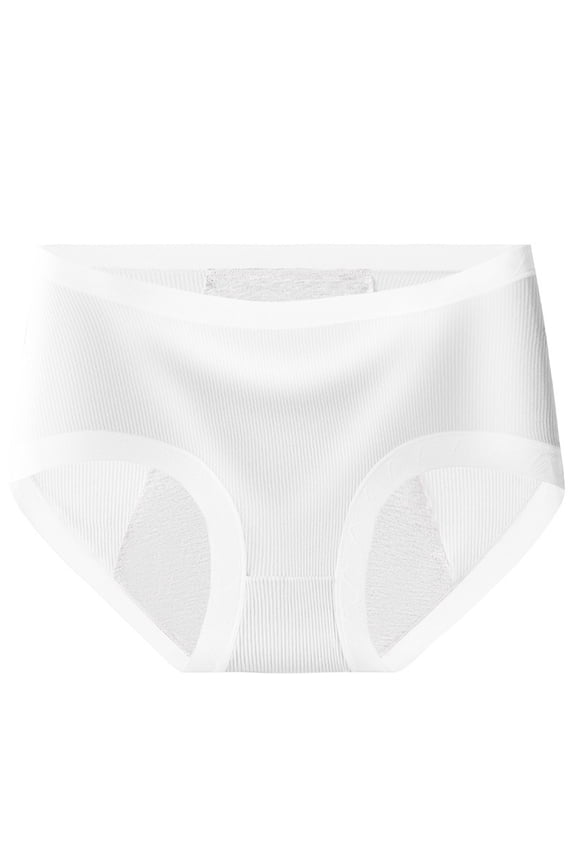 Women's Leak Proof Soft and Breathable Underwear Lightweight Thin Ribbing Privacy Briefs Soft Comfortable Mid Waisted Panties White L