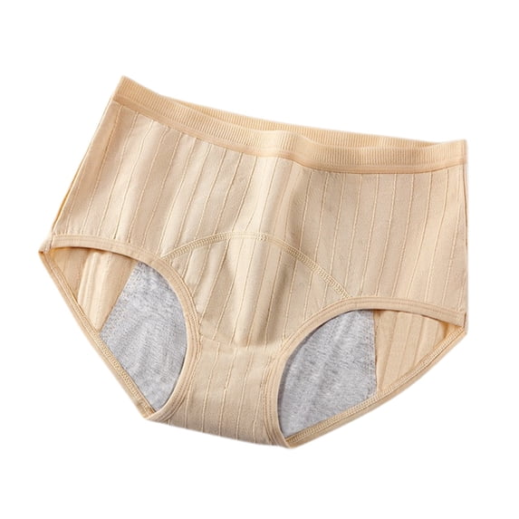 Alun Women's Leak Proof Soft and Breathable Underwear Simple Solid Color Ribbing Period Panties Lightweight Breathable Mid Waisted Briefs for Menstruation Beige L