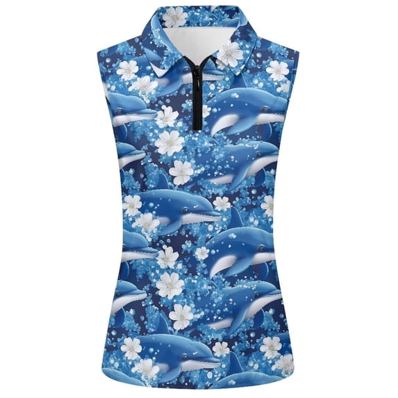 Alun Women's Quarter Zipper Lapel Sleeveless Tank Tops Fashionable Printing Fit Going out Top Ladies Workout Casual Lightweight Comfort Daily Wear 4-Blue M