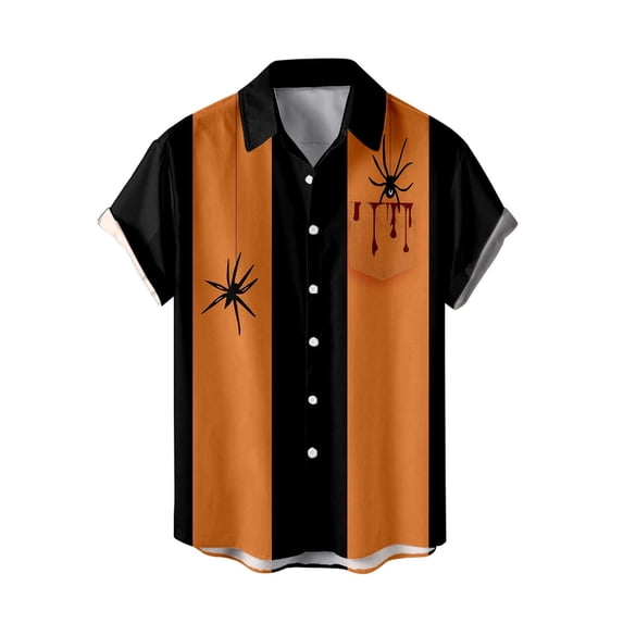 Alun Women's Retro Bowling Shirts 50s Vintage Short Sleeve Button down Color Block Active Blouses Trendy Striped Printed Collared Loose Comfortable Workout Top 2—Orange XXXXXL