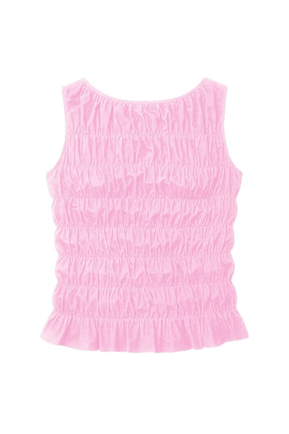 Women's Sleeveless Frill Smocked Ruffle Crop Tank Tops Spring and Summer Crewneck Shirred Tank Top Stretch Fit Cute Camisole Pink M