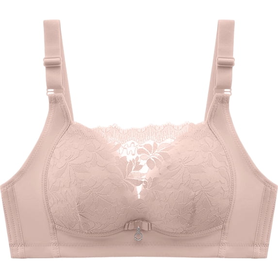 Alun Women's Wireless Push up Bras Floral Lace Splicing Design Seamless T Shirt Bra Comfort Light Support Thin Padded Full Coverage Everyday Wear Bralettes Light Gray 42