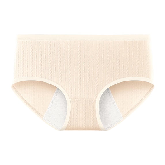 Alun Womens Color-Block Mid-Waisted Panties Elastic Soft Comfortable Period Panties Leakproof Thin Breathable for Menstrual Wear Texture Design Beige XXL