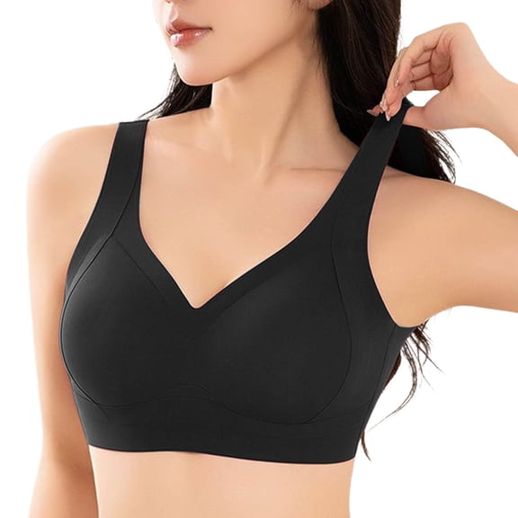 Alun Womens Seamless Wireless Push up Supportive Bras Comfortable No Underwire Full Coverage Fixed Cup Jelly Lift Everyday T-Shirt Bras with Massage Cup Design Black XXXL