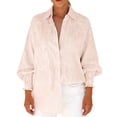thumbnail image 1 of Alun Womens Smocked Striped Boyfriend Shirts Casual Collar Long Sleeve Oversized Button down Blouse Tops with Pocket Shirred 2026 Spring Summer Leisure Outfits Beige XL, 1 of 4