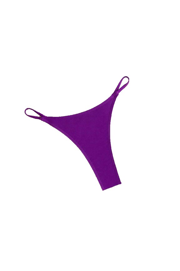 Womens Solid Color Thong with Fine Ribbon Ladies Stylish Lightweight Soft Comfortable Panties 2026 Summer Beach Vacation Fashion Bikini Clothing Purple M