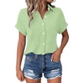 thumbnail image 1 of Alun Womens Texture Lightweight Breathable Tops Button down Dress Shirts Casual Short Sleeve Collared Summer Work Blouse with Pocket Soft Comfort for Daily Wear 1-Light Green XXL, 1 of 6