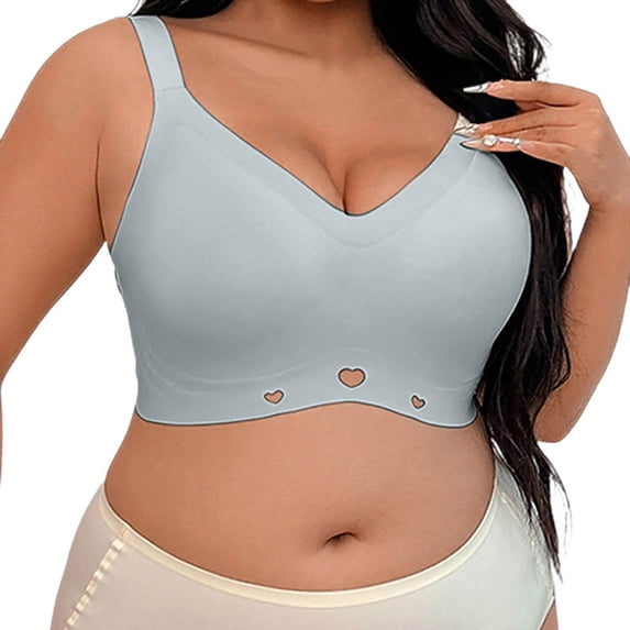 Alun Womens Wireless Jelly Bras Plus Size Seamless Smoothing Thin Padding T-Shirt Bra with Heart-Shaped Hollow Design Full Coverage Push up Soft Comfort Everyday Bralettes Blue XXXXL