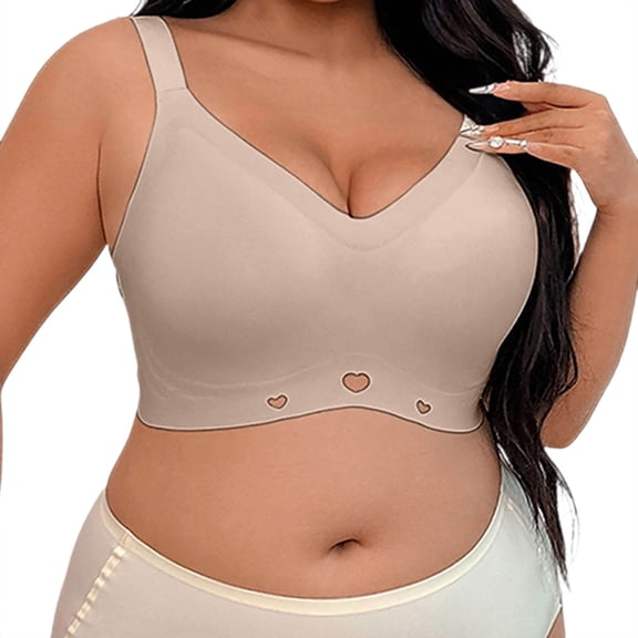 Alun Womens Wireless Jelly Bras Plus Size Seamless Smoothing Thin Padding T-Shirt Bra with Heart-Shaped Hollow Design Full Coverage Push up Soft Comfort Everyday Bralettes Pink XXXXL