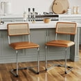 thumbnail image 1 of Alunaune 24inch Brown Rattan Barstools Set of 2, Upholstered Modern Counter Bar Height Stools with Metal Chrome Legs for Living Room, 1 of 10