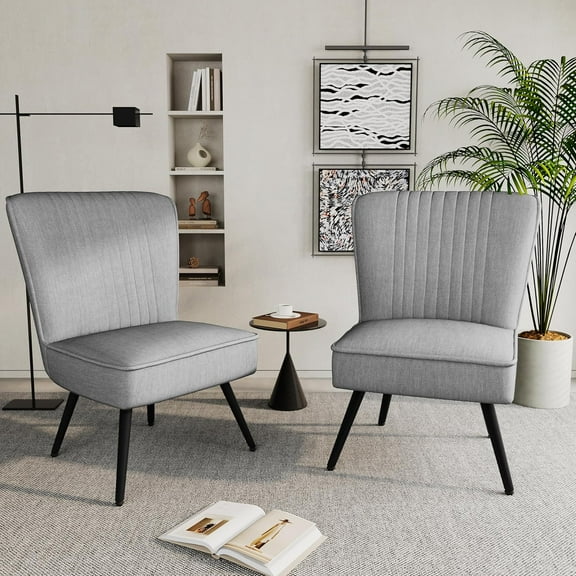 Alunaune Accent Chair Set of 2 Upholstered Living Room Chairs Modern Bedroom Furniture Sets Armless Slipper Club Chair Guest Reception Couch Comfy Wingback Single Sofa-Gray
