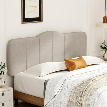 Alunaune King Size Headboard Panels Backboard, Upholstered Foldable California King Headboard Bed Frame Linen Wall Headboard Adjustable Height Width-Light Grey