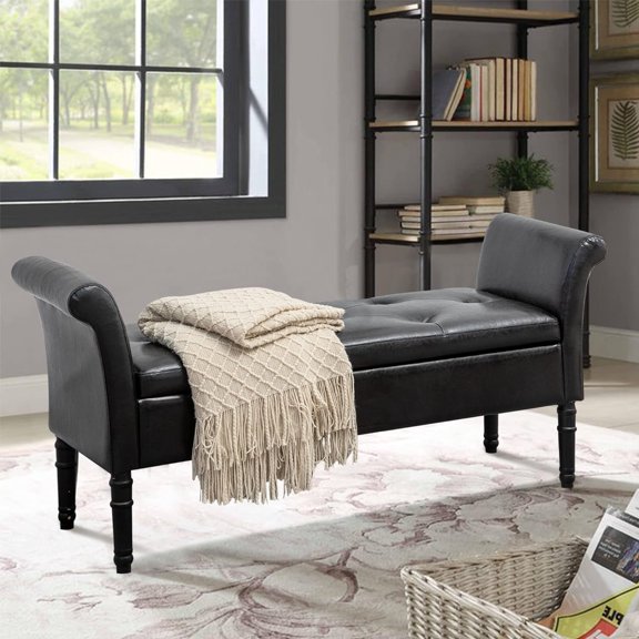 Barzini Velvet Upholstered Tufted Storage Bench Black
