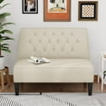 thumbnail image 1 of Alunaune Upholstered Loveseat Bench Couch for Bedroom, Modern Anti Scratch Cushioned Armless Settee Small Love Seat Sofa Faux Leather Living Room Couch-Beige, 1 of 16