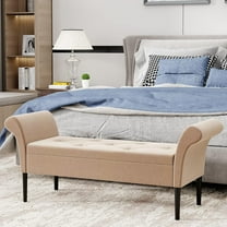 Alunaune Upholstered Storage Bench for Bedroom End of Bed Bench Ottoman, Tufted Entryway Bench Settee, Modern Fabric Footstool with Arms for Living Room-Tan