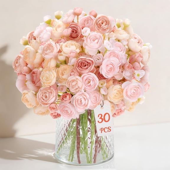 Alupssuc 30Pcs Ranunculus Artificial Flowers Faux Silk Mini Ranunculus, Spring Flowers Artificial Indoor for DIY Bouquets, Bulk Fake Wedding Filler Flowers for Bride Shower Decorations, Shabby Blush