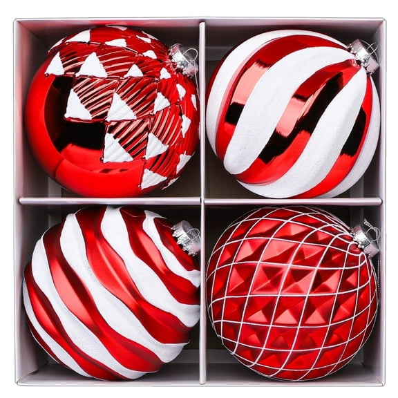 Alupssuc 6 Inch Oversized Christmas Ball Ornaments, Shatterproof Xmas Tree Decorations, Red & White, 4CT