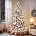 thumbnail image 1 of Lolsea 7ft Prelit Snow Flocked Artificial Holiday Christmas Tree w/ Warm White Lights, Foldable Stand, Full Snow Branch Tips, 1 of 11