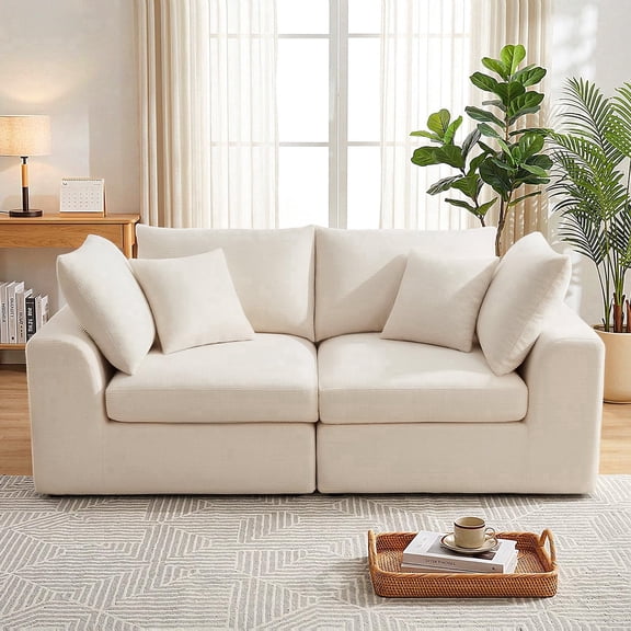 Alupssuc 78" Cloud Sectional Couches for Living Room, Loveseat Modular Boneless Couch, Beige