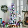 thumbnail image 1 of Alupssuc 9 ft Prelit Snow Flocked Artificial Hinged Slim Pencil Christmas Tree with Multicolor RGB Lights, Remote Control Included, Ideal for Holiday Decorations, Parties, 1 of 6