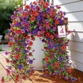 thumbnail image 1 of Alupssuc 4 Pcs Artificial Spring Flowers, UV Resistant Fake Hanging Plants Faux Silk Violets for Outdoors Decoration, Red, Brown, Purple, Deep Purple, 1 of 9