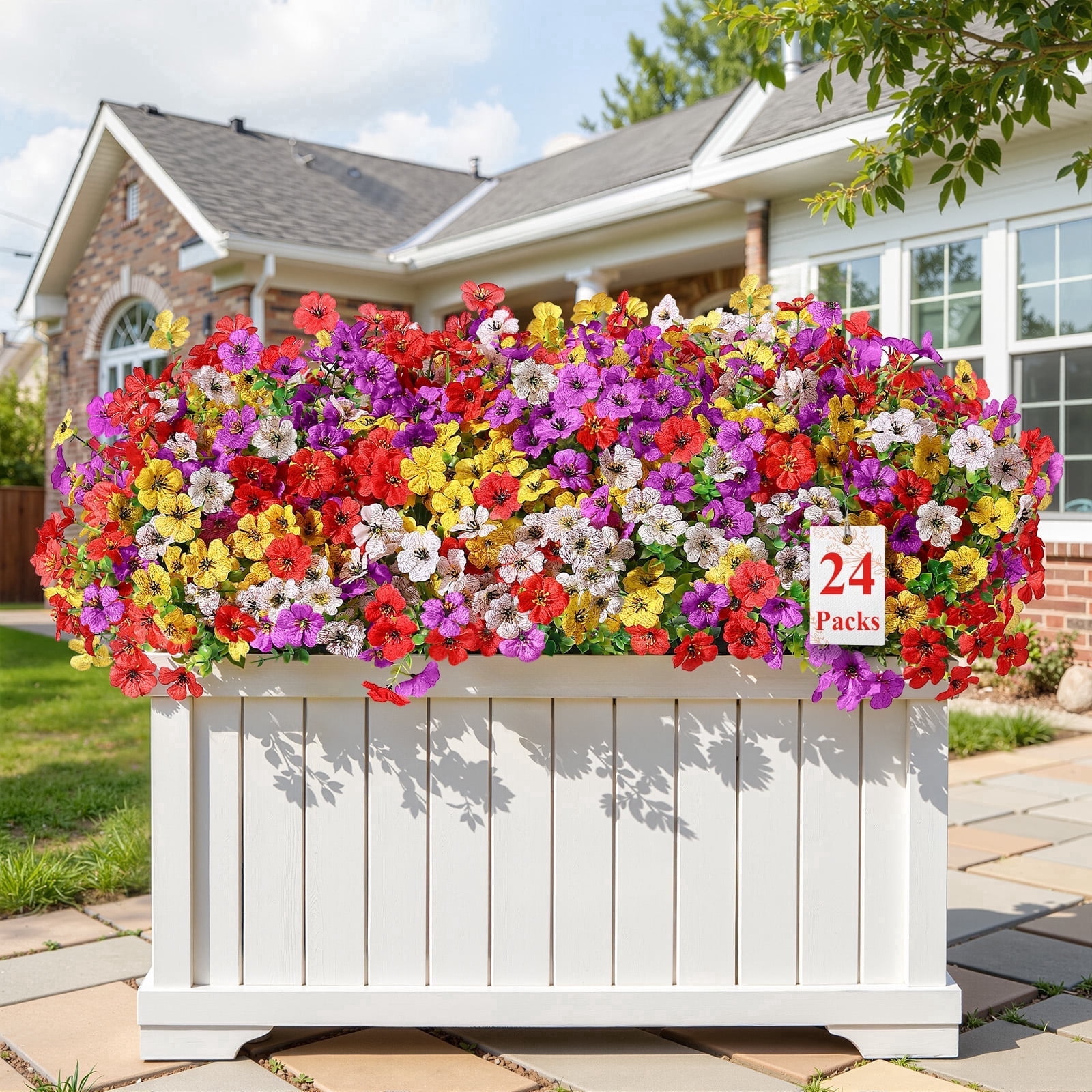 Alupssuc 24 Bundles Artificial Flowers for Outdoors, Spring UV ...