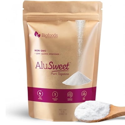 Alusweet 3 LBS of 100% Pure Tagatose Sweetener Prebiotic Low Calorie Non-GMO 340 Servings Sugar Substitute Keto Certified for Coffee Tea and Baking 48 oz