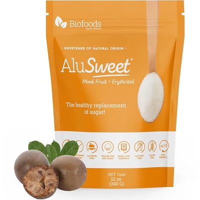 Alusweet Monk Fruit Sweetener with Erythritol Zero Calorie 12 oz 1:1 Sugar Substitute Keto Gluten-Free Plant-Based