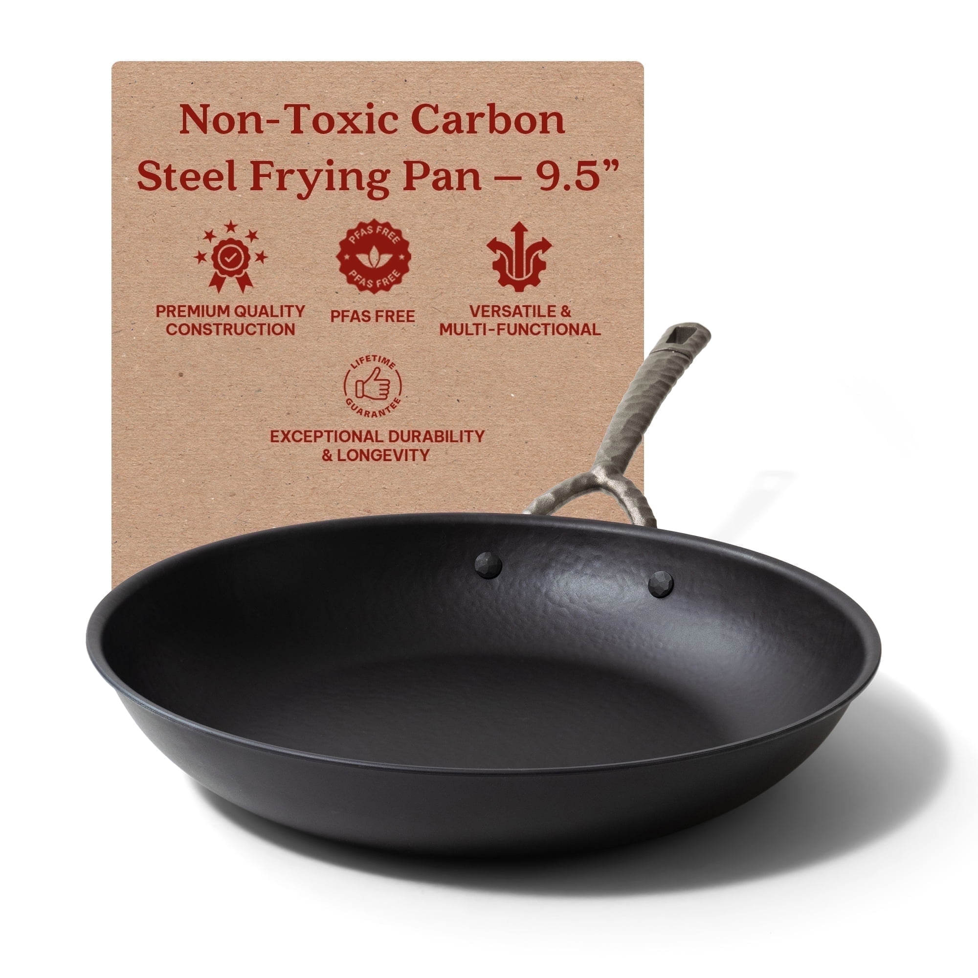 Alva 9.5" Black Carbon Steel Nonstick Frying Pan with Hammered Handle