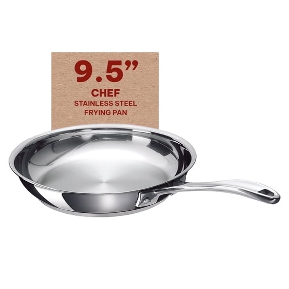 Alva Chef 9.5" Stainless Steel Frying Pan, Tri-Ply Skillet, Even Heating, Stay-Cool Handle