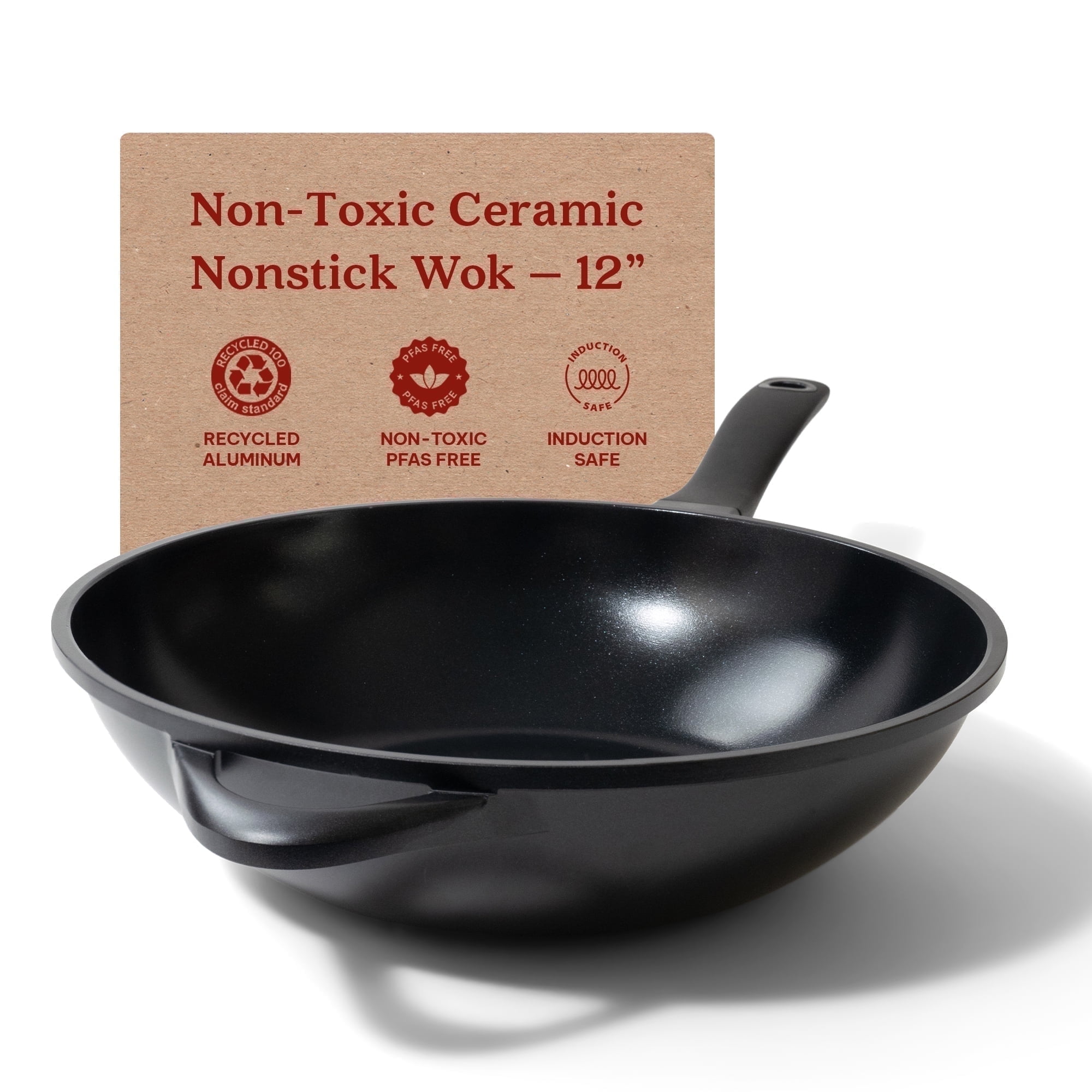 Alva Energy 12" Black Nonstick Cast Aluminum Wok Pan