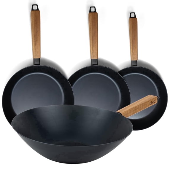 Alva 4-Piece Seasoned Carbon Steel Cookware Set, Non Toxic, Induction Ready