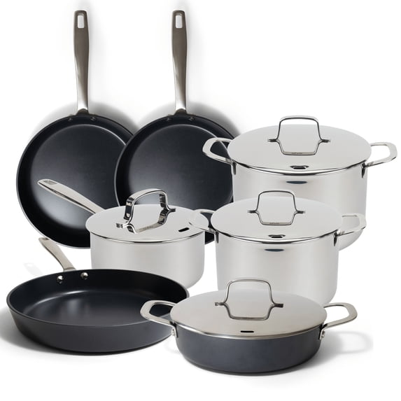 Alva Maestro Cookware Set 11-Piece Set - Stainless Steel Pots and Nonstick Ceramic Frying Pans - Oven Safe, Easy to Clean and Made without Harmful Chemicals - Induction and All Stovetop Compatible