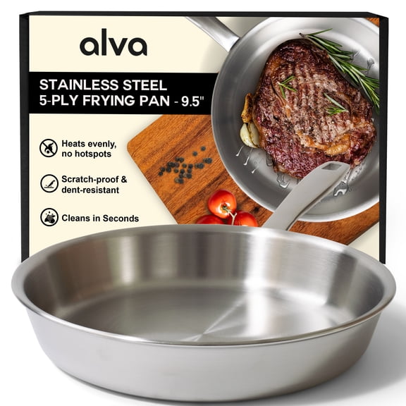 Alva Maestro 5-Ply Stainless Steel Frying Pan 8" - Oven Safe and Made without Harmful Chemicals - Induction and All Stovetop Compatible with Even Heat Distribution