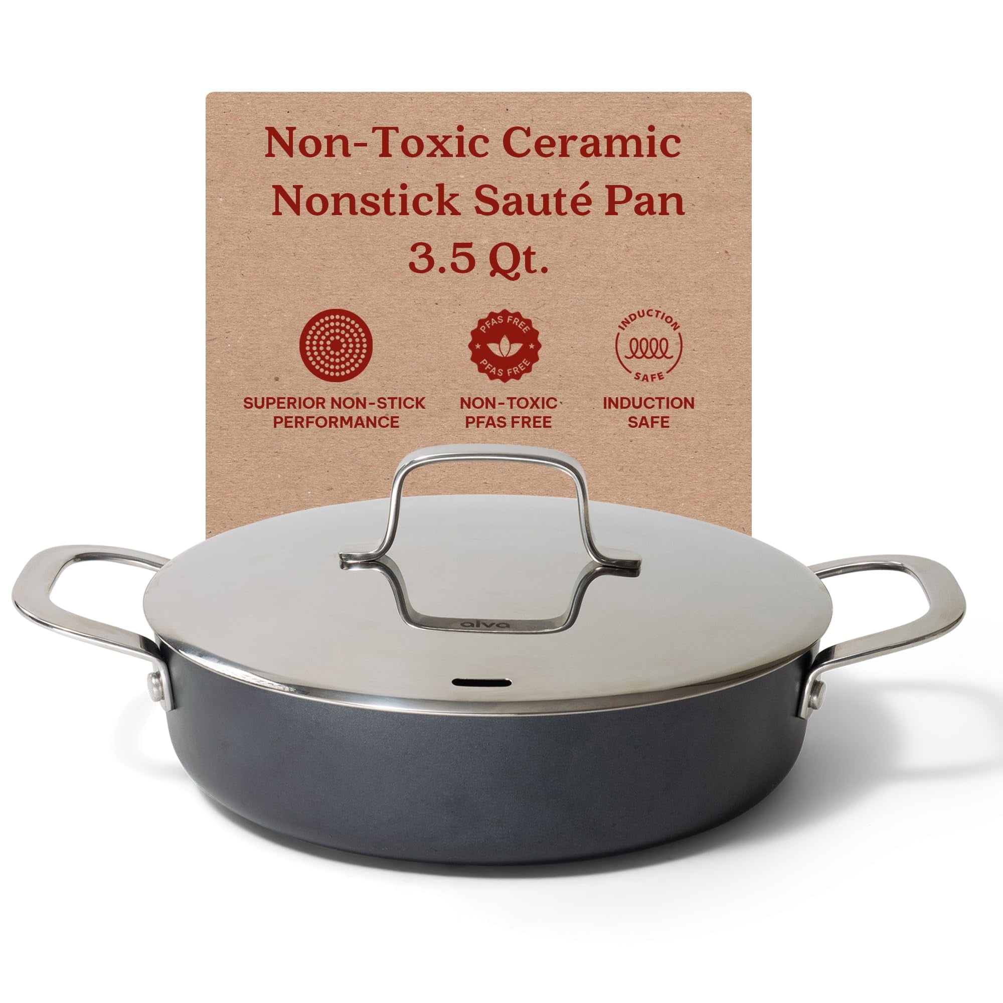 Alva Maestro 9.5" Gray Ceramic Nonstick Sauté Pan with Stainless Steel Lid