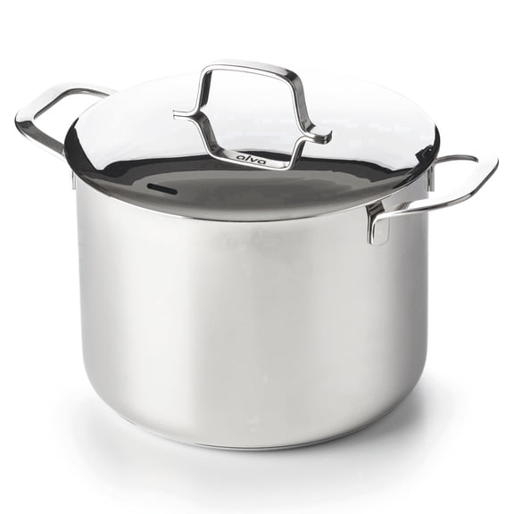 Alva Maestro Stainless Steel Stock Pot 8Qt. - Lasered Engrave Measurement, Oven Safe and Made without Harmful Chemicals - Induction and All Stovetop Compatible with Even Heat Distribution