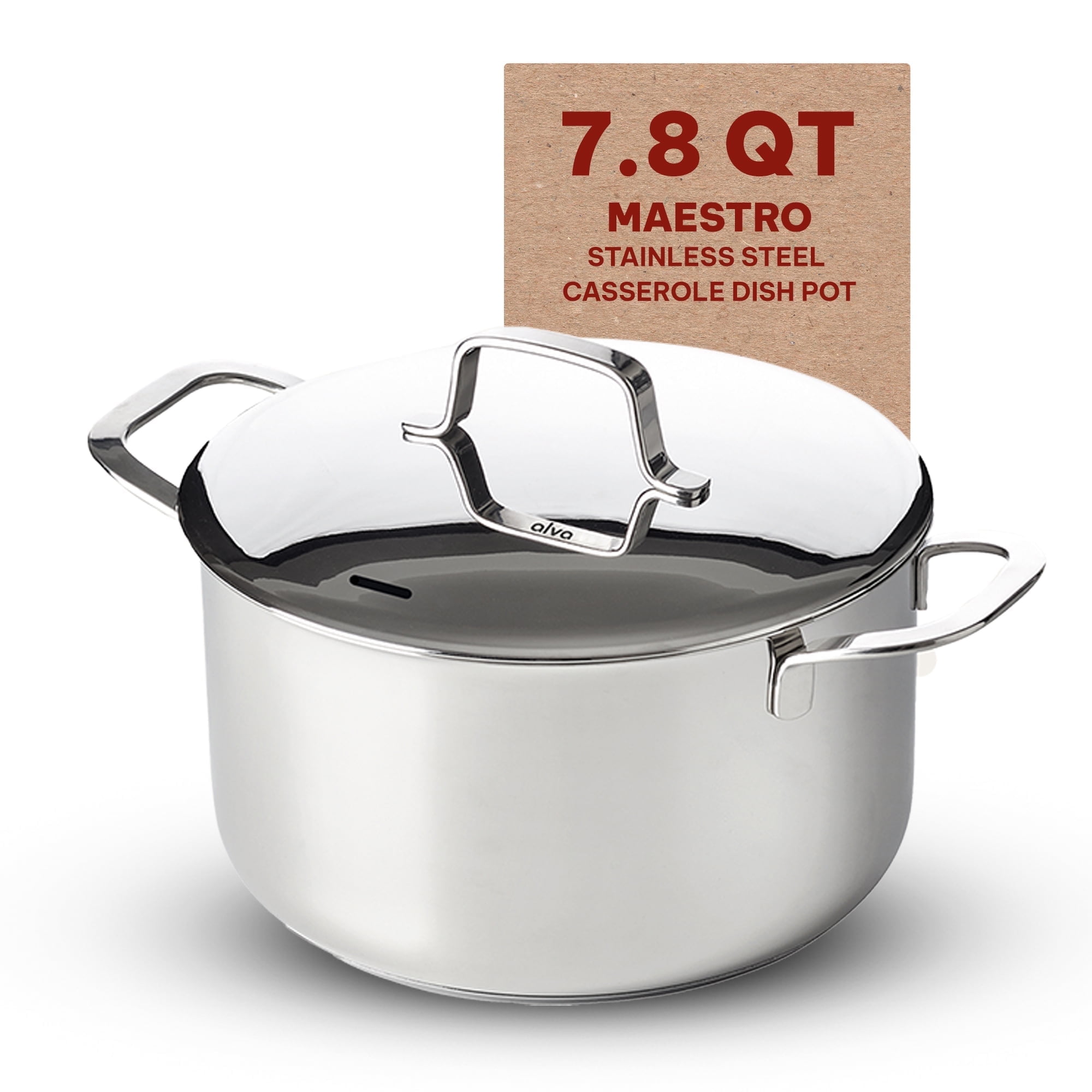 Alva Maestro 8 Qt Stainless Steel Casserole Dish Pot with Lid