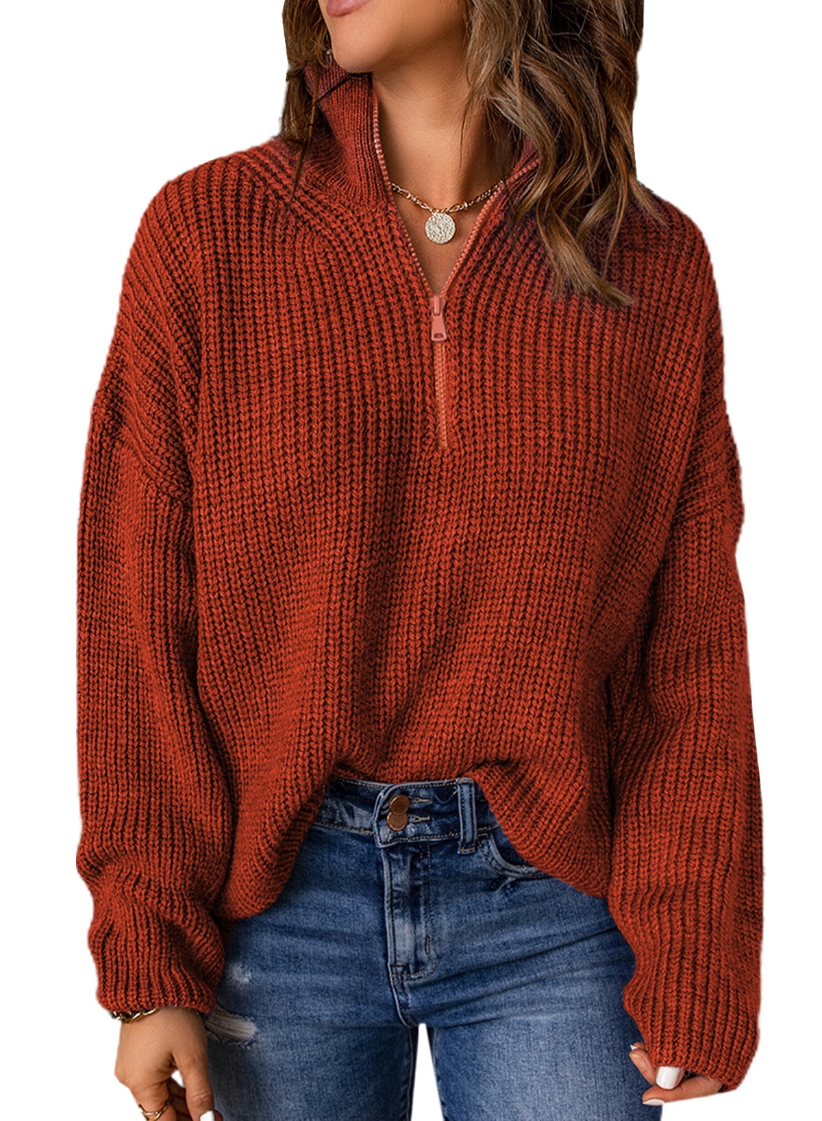 Famulily Women's Oversized Sweater Half Zip Pullover Sweaters Mock Neck  Long Sleeve Sweatshirts Casual Waffle Knit Sweater Gray S : :  Clothing, Shoes & Accessories