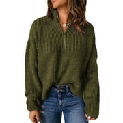 AlvaQ Sweaters for Women Waffle Knit Long Sleeve 1/4 Zip Pullover Polo V Neck Sweater Tops